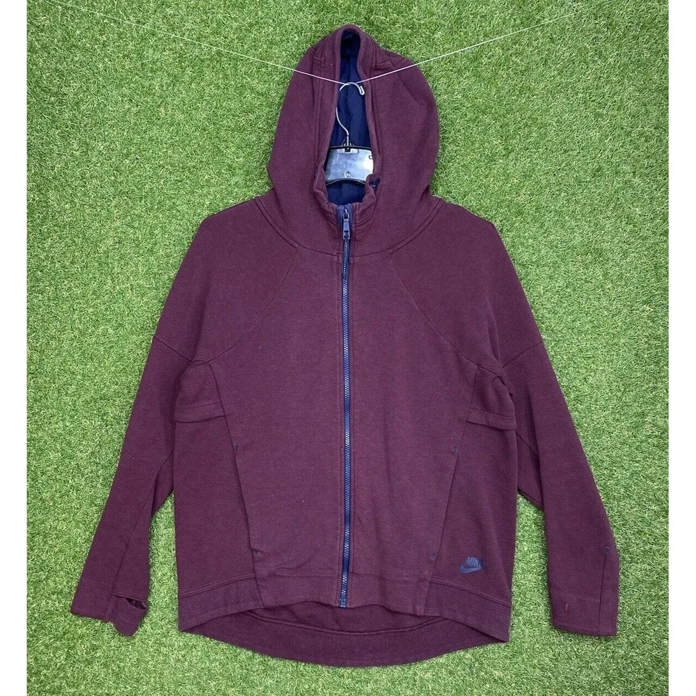 Nike Tech Hoodie Womens Medium Full Zip Hooded Fleece Burgundy Sportswear